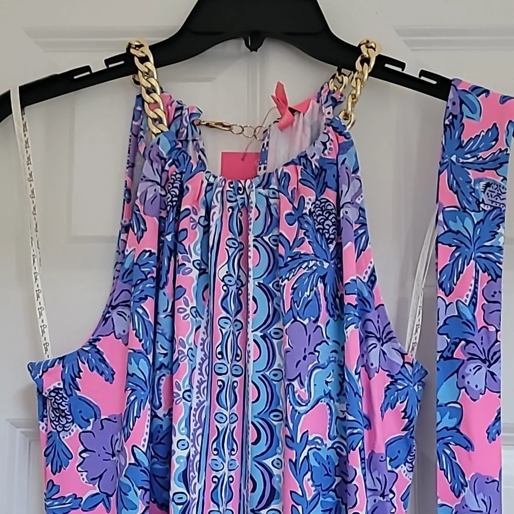 Lilly Pulitzer Bingham Midi Dress Soleil Pink Palm Parade Engineered - Picture 6 of 13